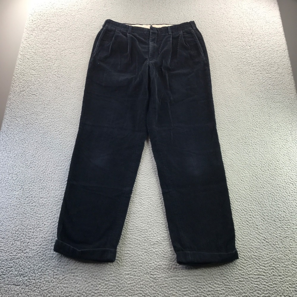 Vintage Brooks Brother Pants Mens 35x32 Black Corduroy Double Pleated Cuff USA